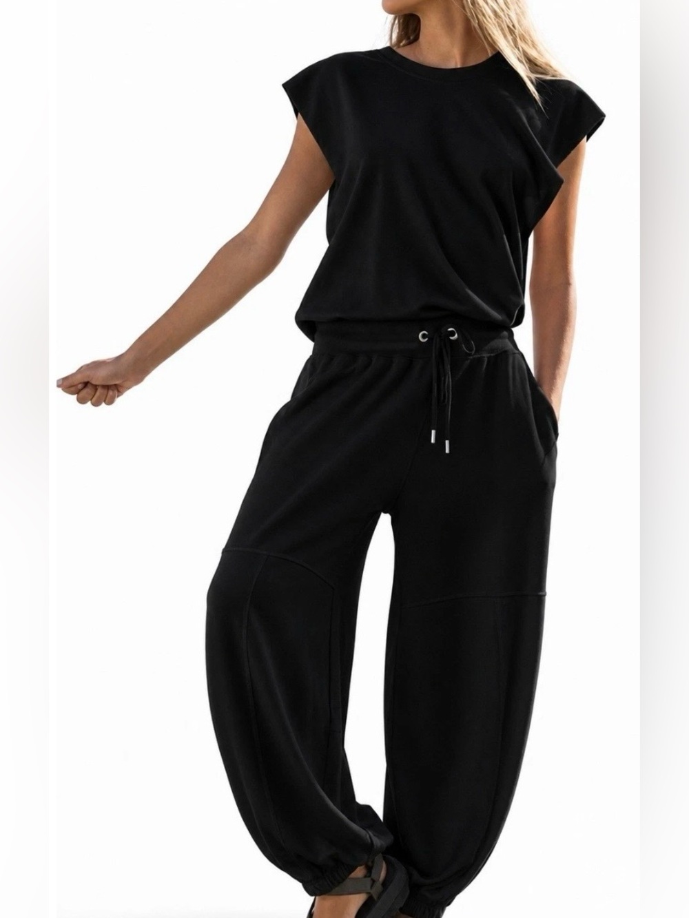 FP Movement Free People Black Throw and Go One Piece Jumpsuit Relaxed Barrel S